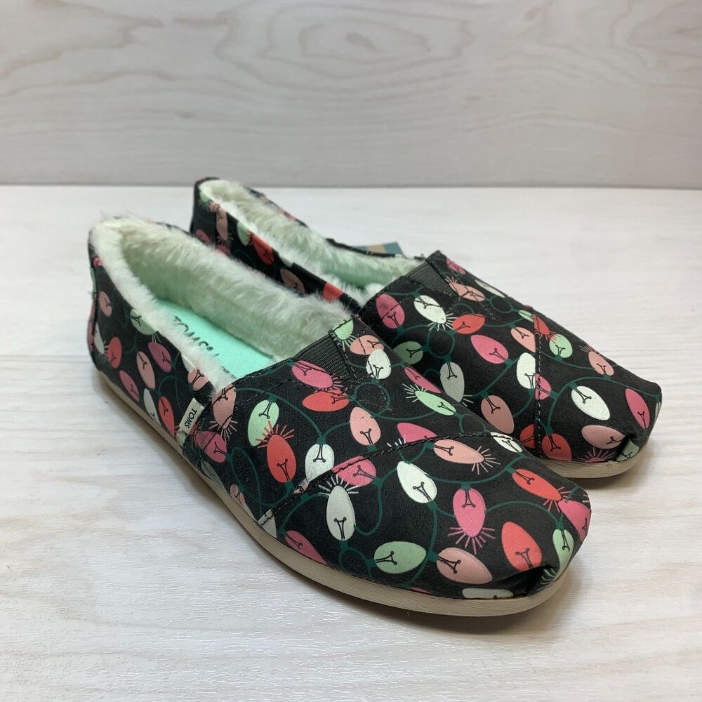Toms Alpargata Forged Iron Tree Lights Print Shoes Women's Size 5.5 Black Casual